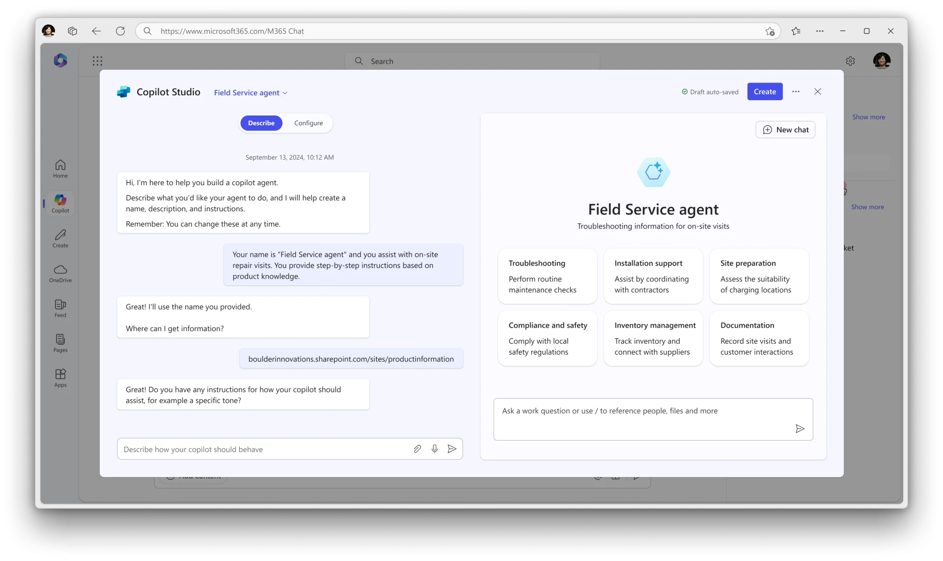 Agent Builder customize miscrosoft CloudAssist